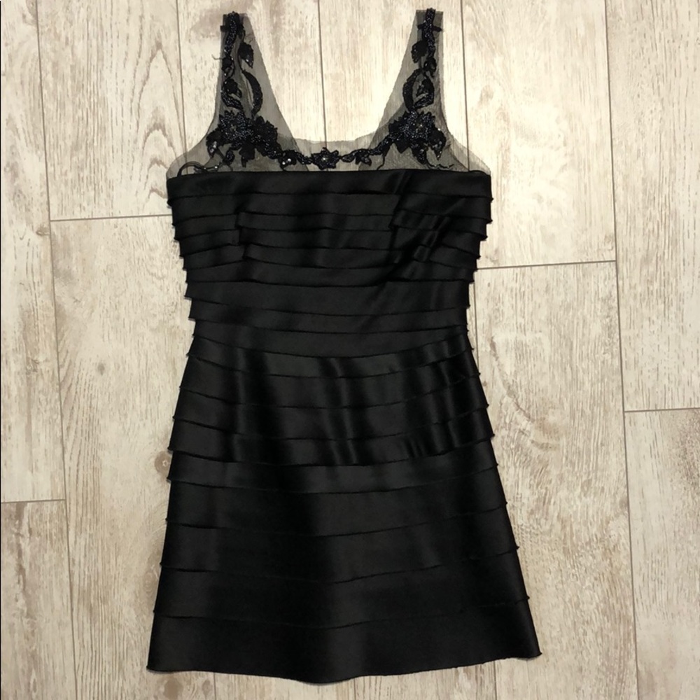 BCBGMAXAZRIA black ruffle embellished beaded dress - Picture 1 of 4